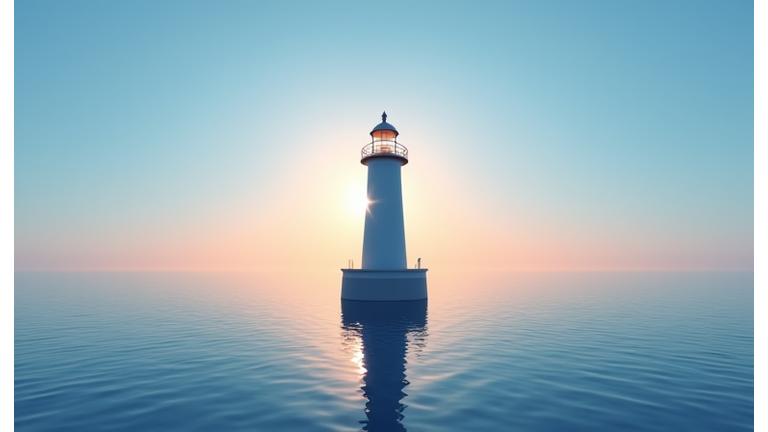 Švyturys Finansai istorija, švyturys jūroje simbolizuojantis patikimumą ir saugumą.
