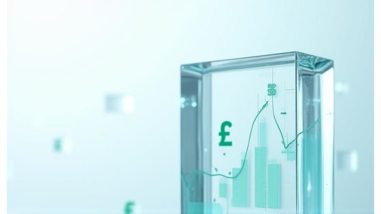 Permatomas stiklas su finansiniais simboliais, rodantis skaidrumą