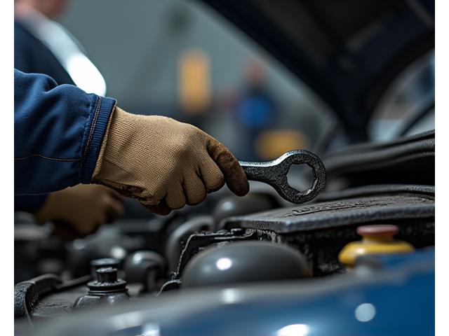 Mechaniko rankos taisančios automobilio variklį, sugedusio automobilio simbolis.