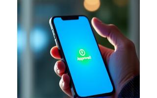 Rankos, laikančios išmanųjį telefoną su patvirtinimo pranešimu, žalios žymos ikona. Greitas sprendimas.