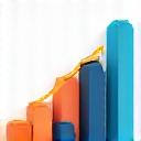 Mikrokreditų verslui ikona: auganti diagrama ir pastatai.