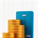 Vartojimo paskolos ikona: kaupiamosios monetos ir kreditinė kortelė.