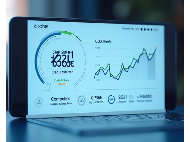 Kredito reitingo tikrinimo ekranas su saugumo simboliais ir aukštu balu