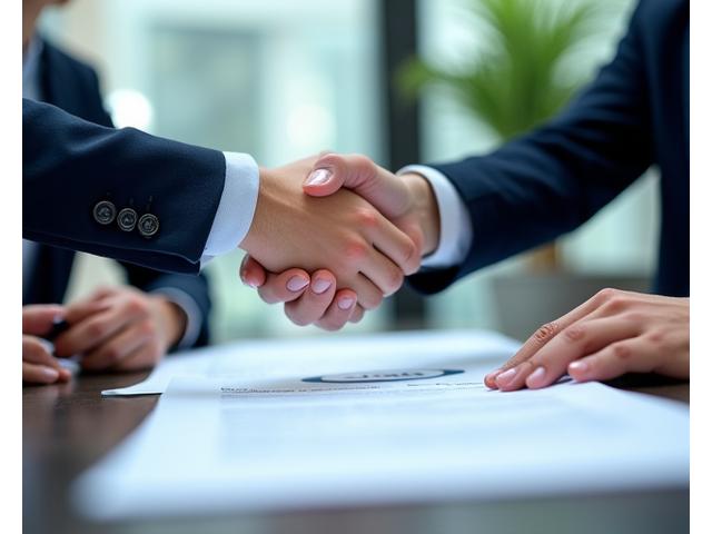 Dvi rankos spaudžiančios sutartį, atspindinčios bendrųjų nuostatų pasitikėjimą