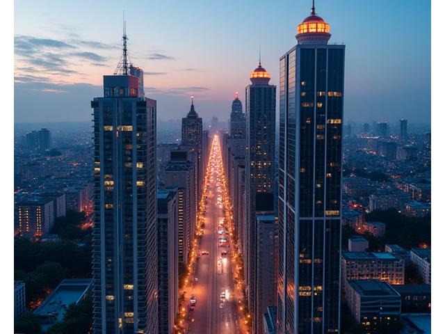 Vilniaus miesto panorama su mūsų biuru Konstitucijos prospekte ir švyturio simboliu, pabrėžiančiu lokalinę nuorodą.